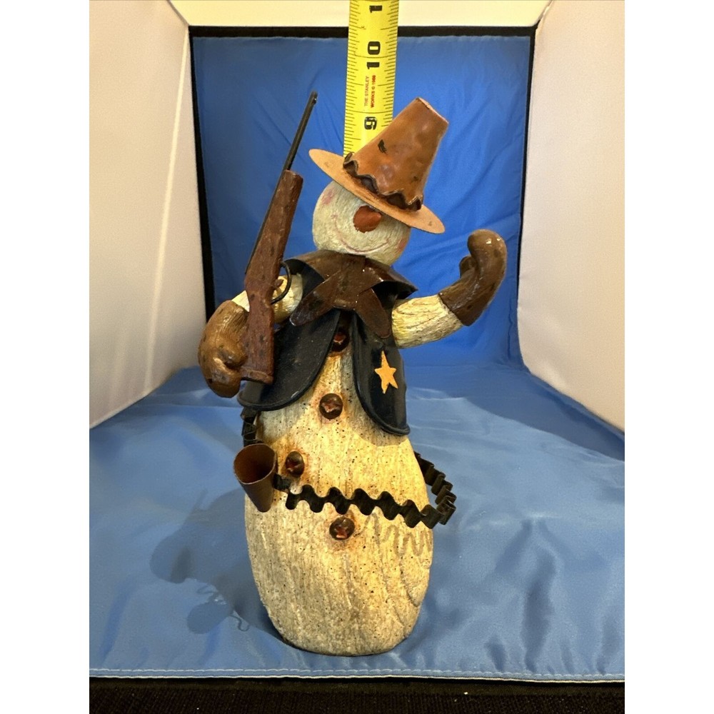 Vintage Resin Snowman Sheriff with Rifle Metal Vest